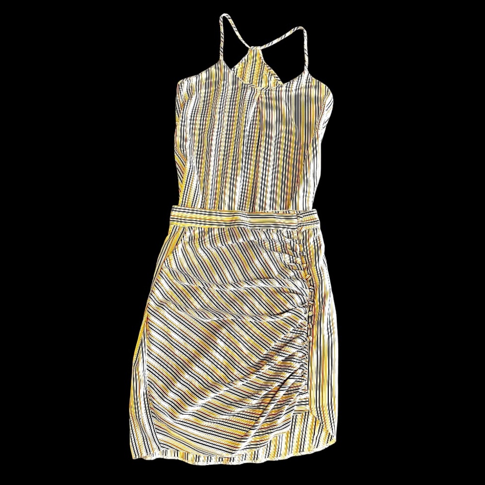Peonia, Size S silk attire. Cream, caramel and black striped cami and skirt.